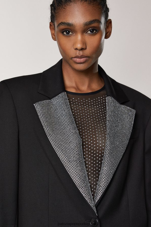 Patrizia Pepe mulheres jaqueta com lapela de strass Nero vestuário TX086V566