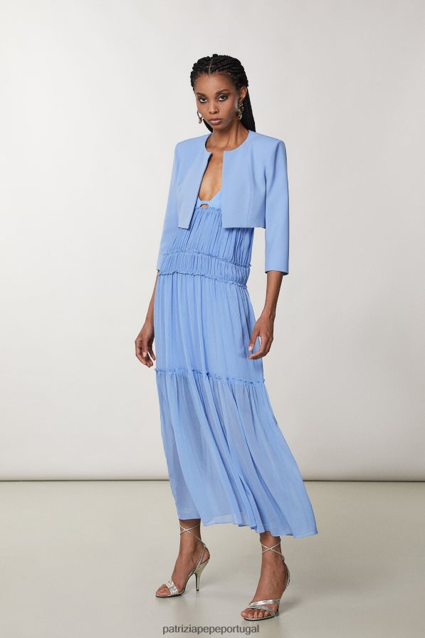 Patrizia Pepe mulheres jaqueta cropped com gola redonda cerâmica azul vestuário TX086V255