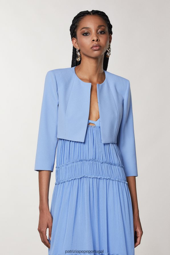 Patrizia Pepe mulheres jaqueta cropped com gola redonda cerâmica azul vestuário TX086V255