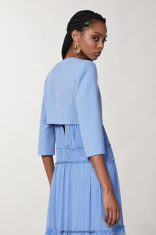 Patrizia Pepe mulheres jaqueta cropped com gola redonda cerâmica azul vestuário TX086V255