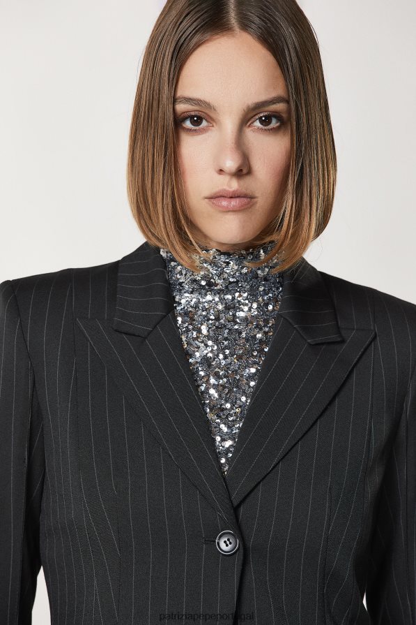 Patrizia Pepe mulheres jaqueta de flanela de um botão riscas pretas vestuário TX086V179