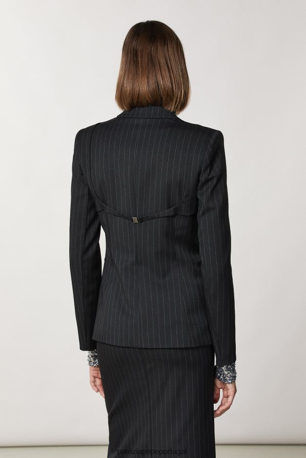 Patrizia Pepe mulheres jaqueta de flanela de um botão riscas pretas vestuário TX086V179