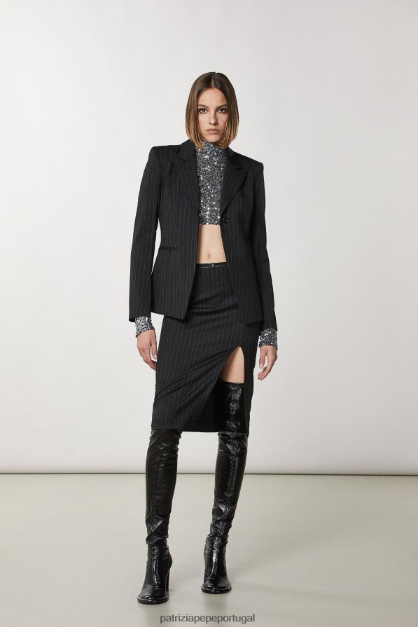 Patrizia Pepe mulheres jaqueta de flanela de um botão riscas pretas vestuário TX086V179