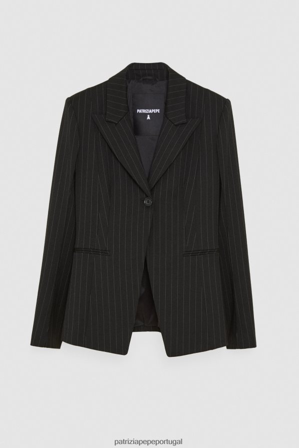 Patrizia Pepe mulheres jaqueta de flanela de um botão riscas pretas vestuário TX086V179