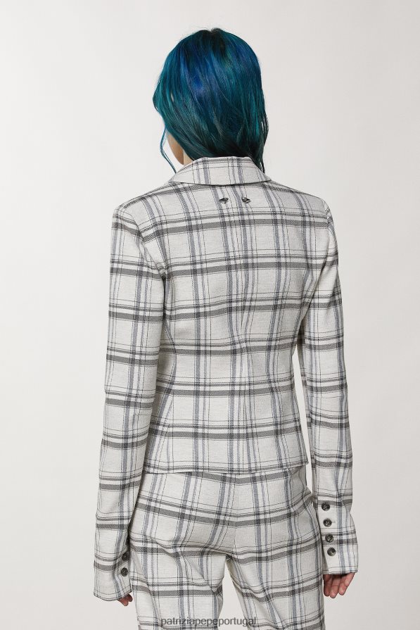 Patrizia Pepe mulheres jaqueta de viscose com um botão xadrez cinza mineral vestuário TX086V119