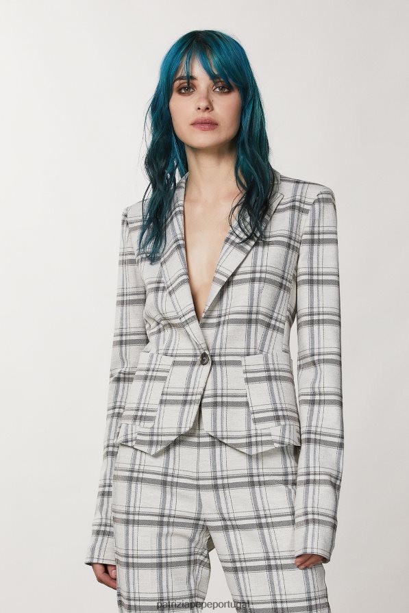 Patrizia Pepe mulheres jaqueta de viscose com um botão xadrez cinza mineral vestuário TX086V119