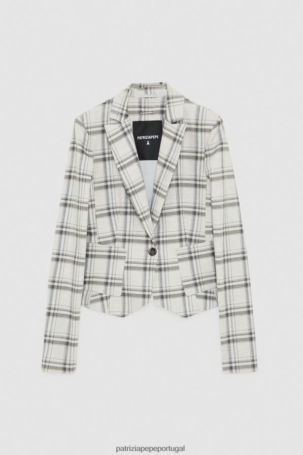 Patrizia Pepe mulheres jaqueta de viscose com um botão xadrez cinza mineral vestuário TX086V119