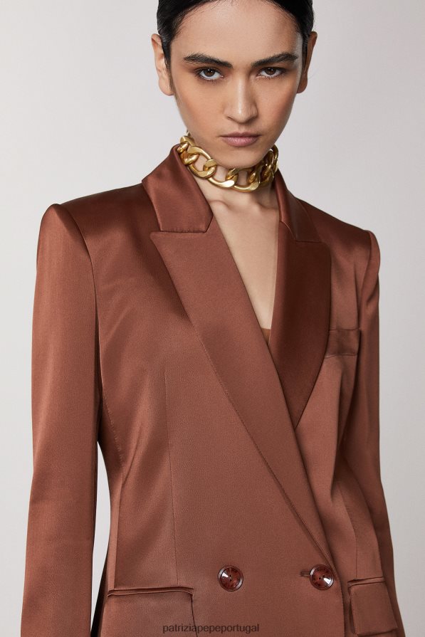 Patrizia Pepe mulheres jaqueta trespassada chocolate escuro vestuário TX086V493