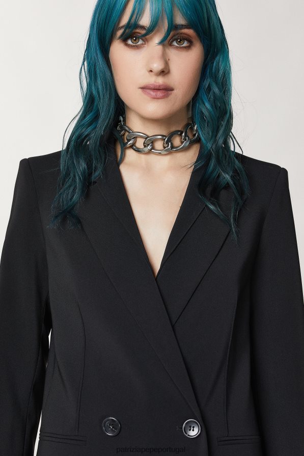 Patrizia Pepe mulheres jaqueta trespassada essencial Nero vestuário TX086V110