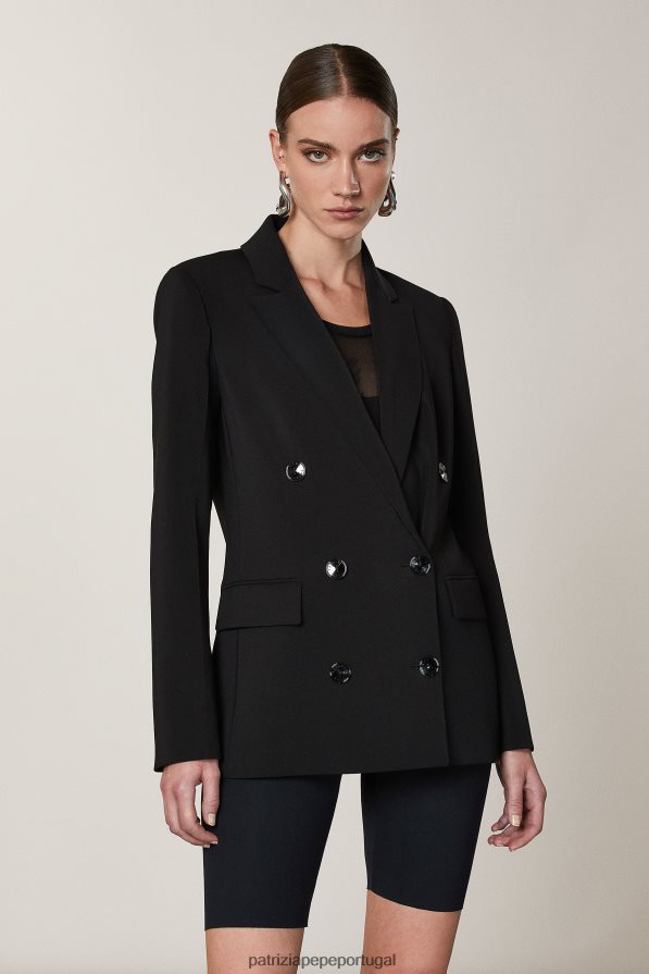 Patrizia Pepe mulheres jaqueta trespassada essencial Nero vestuário TX086V398