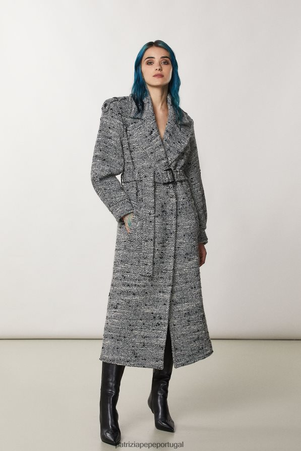 Patrizia Pepe mulheres casaco de pano longo granito preto e branco vestuário TX086V648