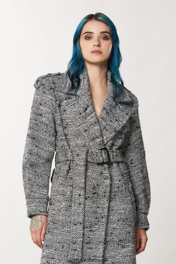 Patrizia Pepe mulheres casaco de pano longo granito preto e branco vestuário TX086V648