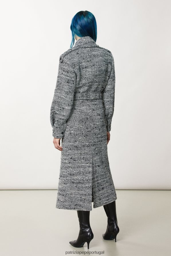 Patrizia Pepe mulheres casaco de pano longo granito preto e branco vestuário TX086V648