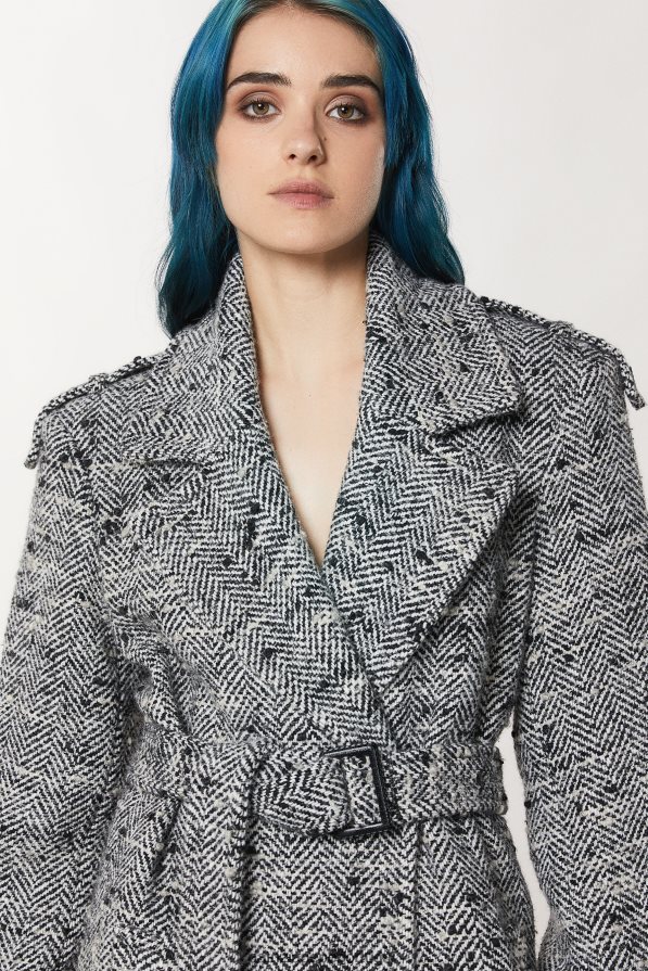 Patrizia Pepe mulheres casaco de pano longo granito preto e branco vestuário TX086V648