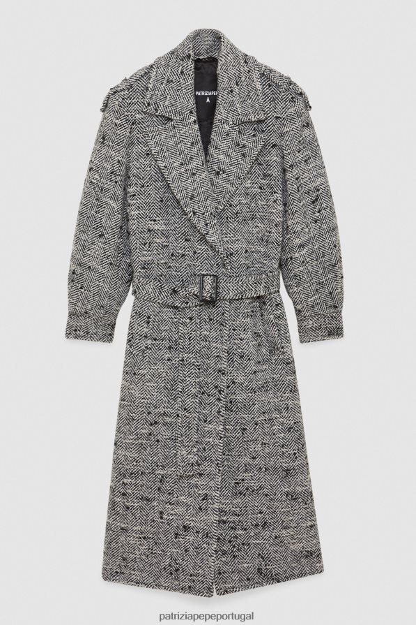 Patrizia Pepe mulheres casaco de pano longo granito preto e branco vestuário TX086V648