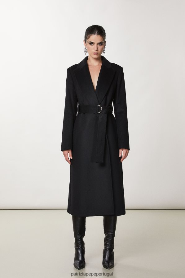 Patrizia Pepe mulheres casaco essencial com cinto Nero vestuário TX086V660