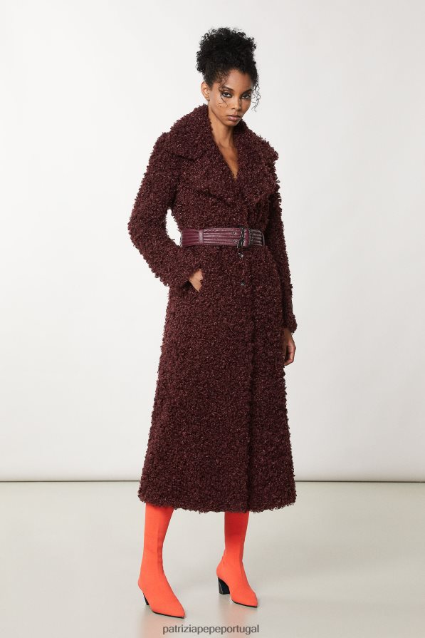 Patrizia Pepe mulheres casaco longo e fofo com cinto roxo orgânico vestuário TX086V703