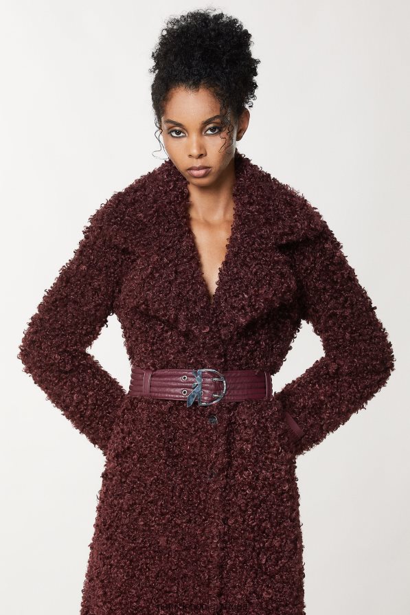 Patrizia Pepe mulheres casaco longo e fofo com cinto roxo orgânico vestuário TX086V703