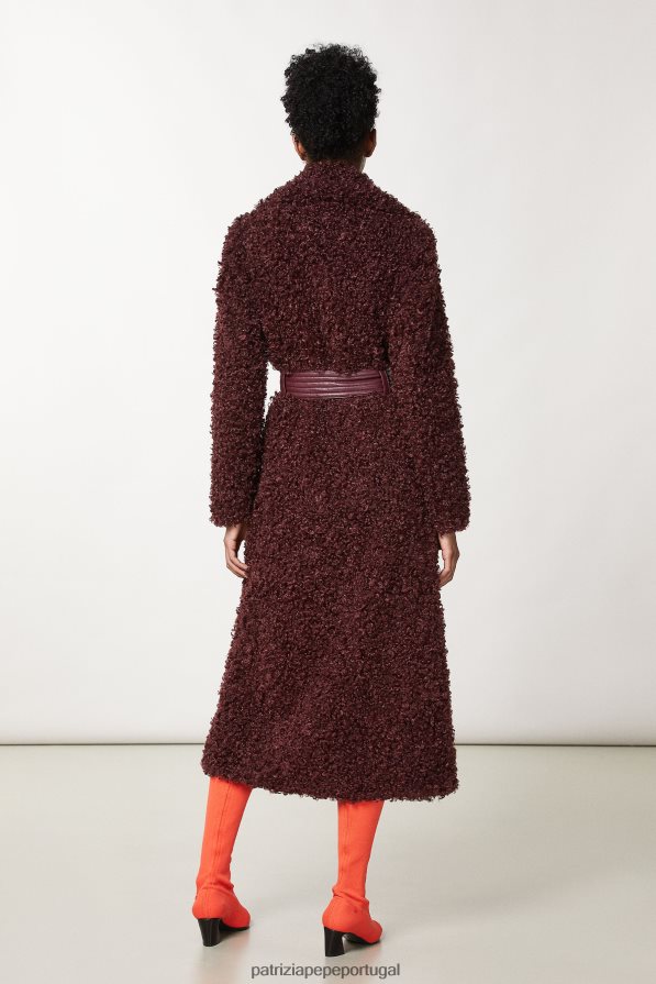 Patrizia Pepe mulheres casaco longo e fofo com cinto roxo orgânico vestuário TX086V703