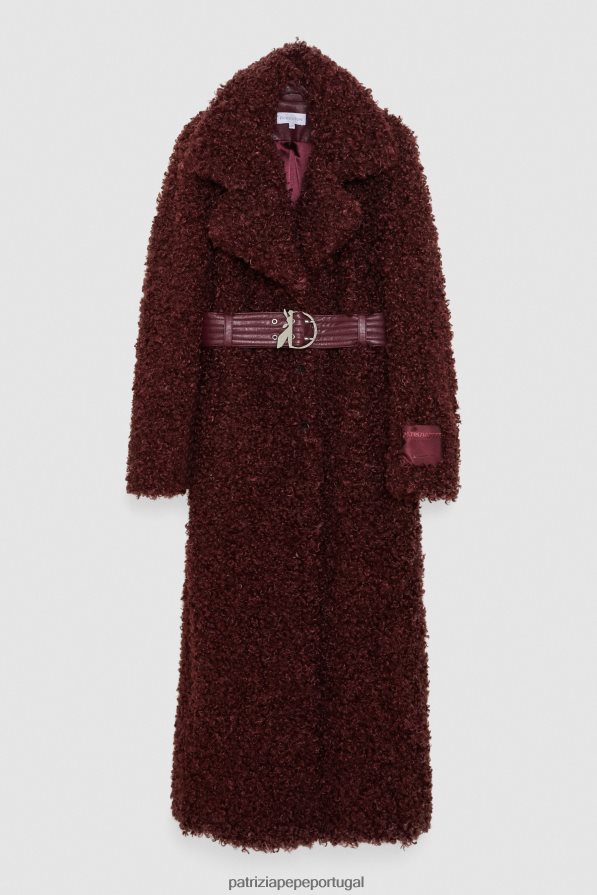 Patrizia Pepe mulheres casaco longo e fofo com cinto roxo orgânico vestuário TX086V703