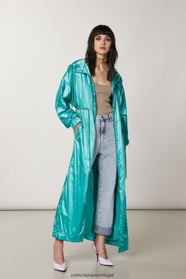 Patrizia Pepe mulheres jaqueta longa com capuz ilusão verde vestuário TX086V411