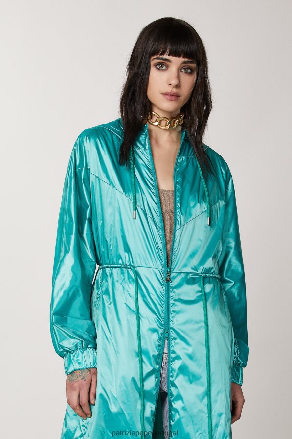 Patrizia Pepe mulheres jaqueta longa com capuz ilusão verde vestuário TX086V411