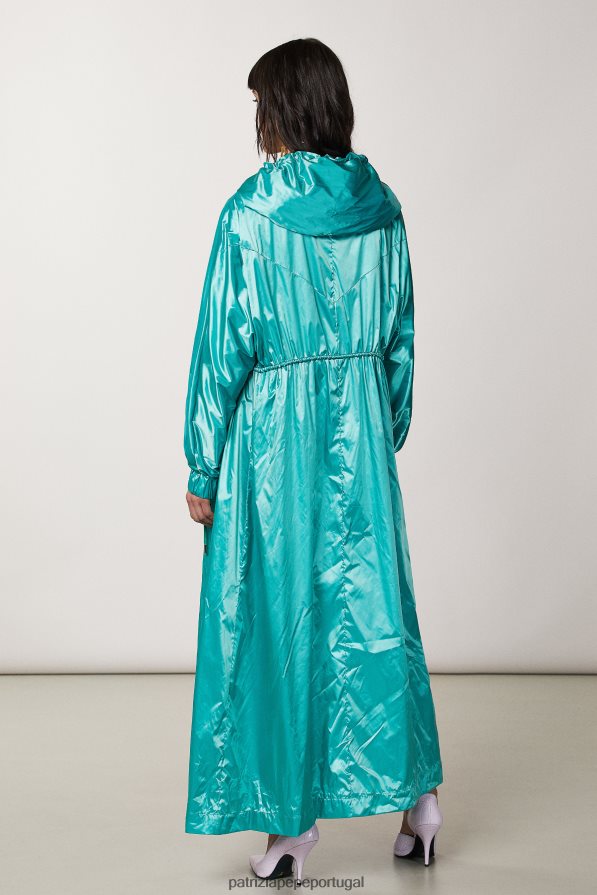 Patrizia Pepe mulheres jaqueta longa com capuz ilusão verde vestuário TX086V411