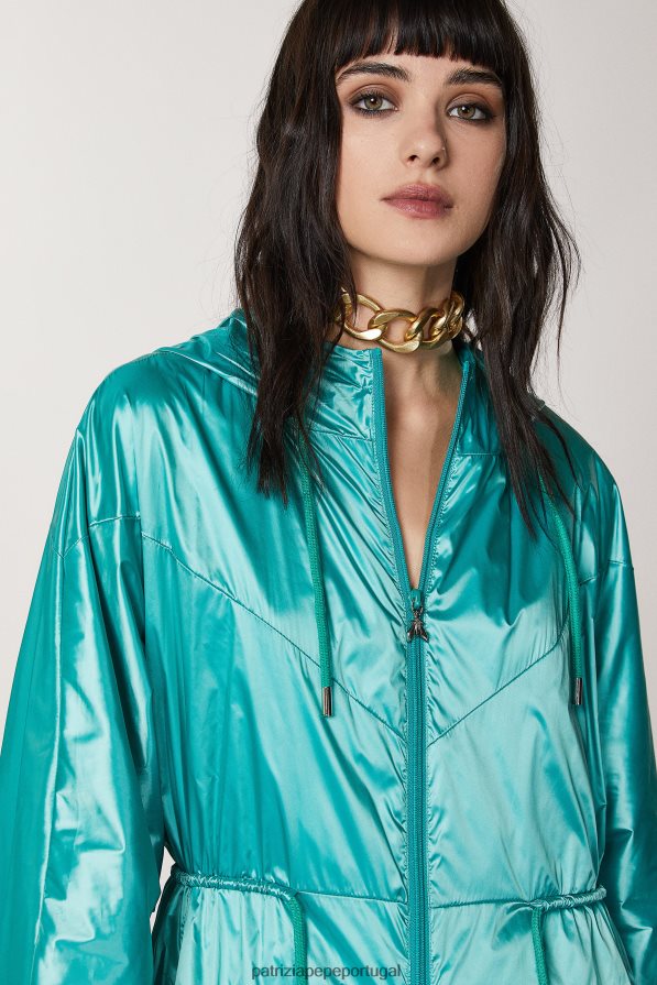 Patrizia Pepe mulheres jaqueta longa com capuz ilusão verde vestuário TX086V411