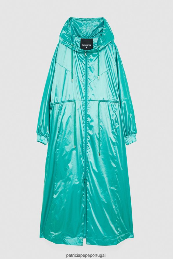 Patrizia Pepe mulheres jaqueta longa com capuz ilusão verde vestuário TX086V411