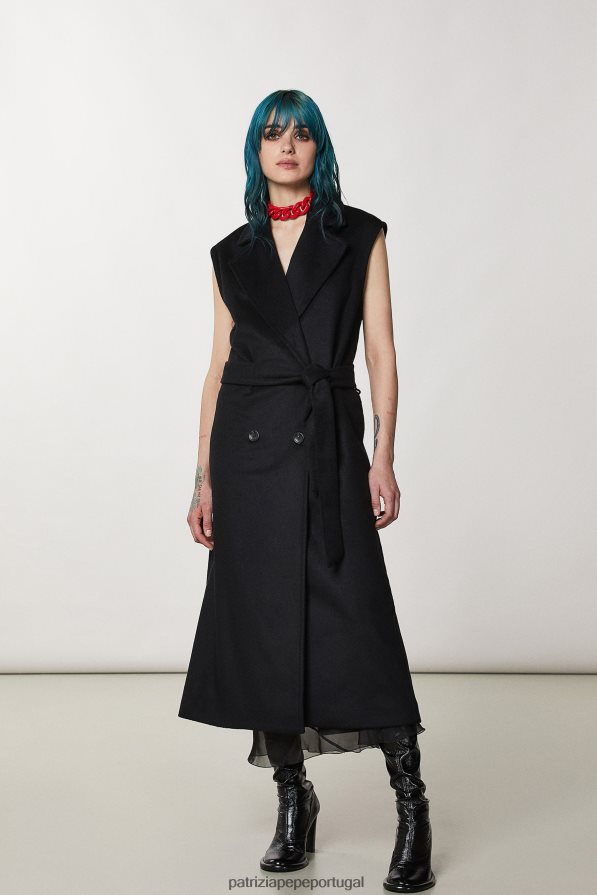 Patrizia Pepe mulheres colete trespassado sem mangas Nero vestuário TX086V159