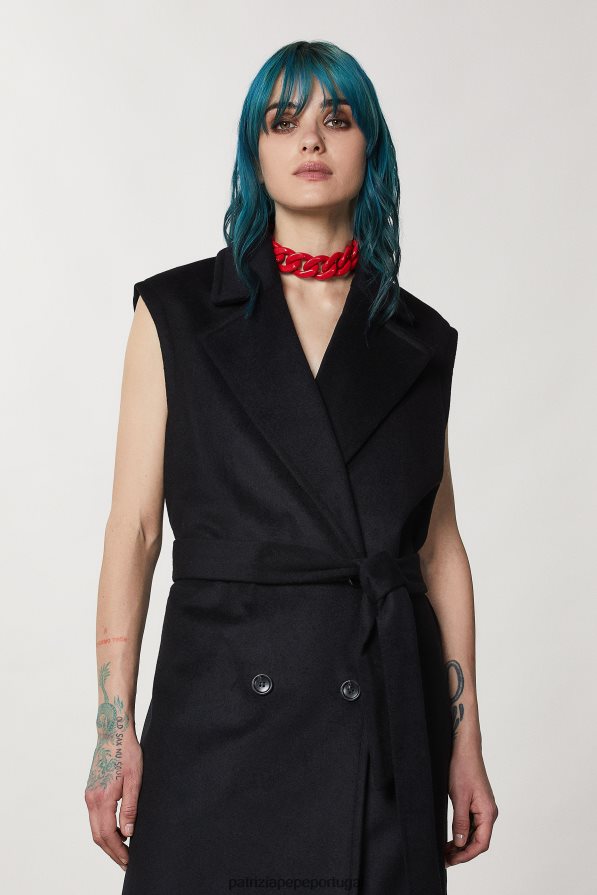Patrizia Pepe mulheres colete trespassado sem mangas Nero vestuário TX086V159