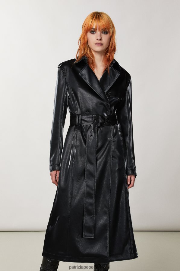 Patrizia Pepe mulheres à prova d\'água com fivela Nero vestuário TX086V160