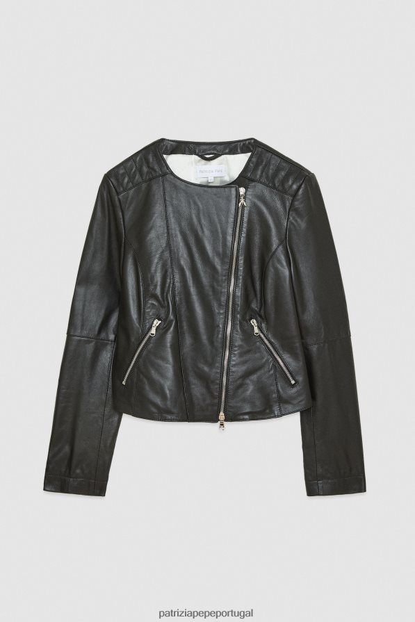 Patrizia Pepe mulheres jaqueta biker de couro com costura superior Nero vestuário TX086V570