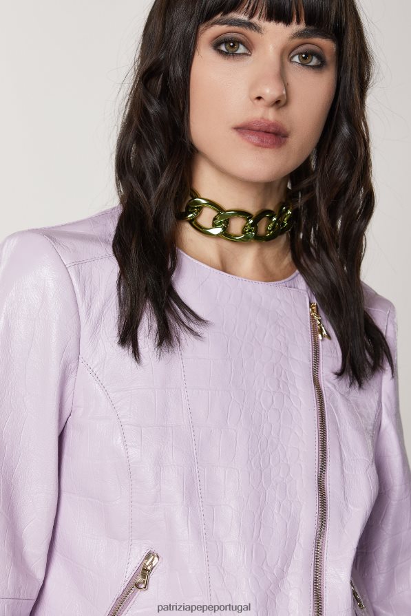 Patrizia Pepe mulheres jaqueta de couro estilo motociclista lilás fresco vestuário TX086V471