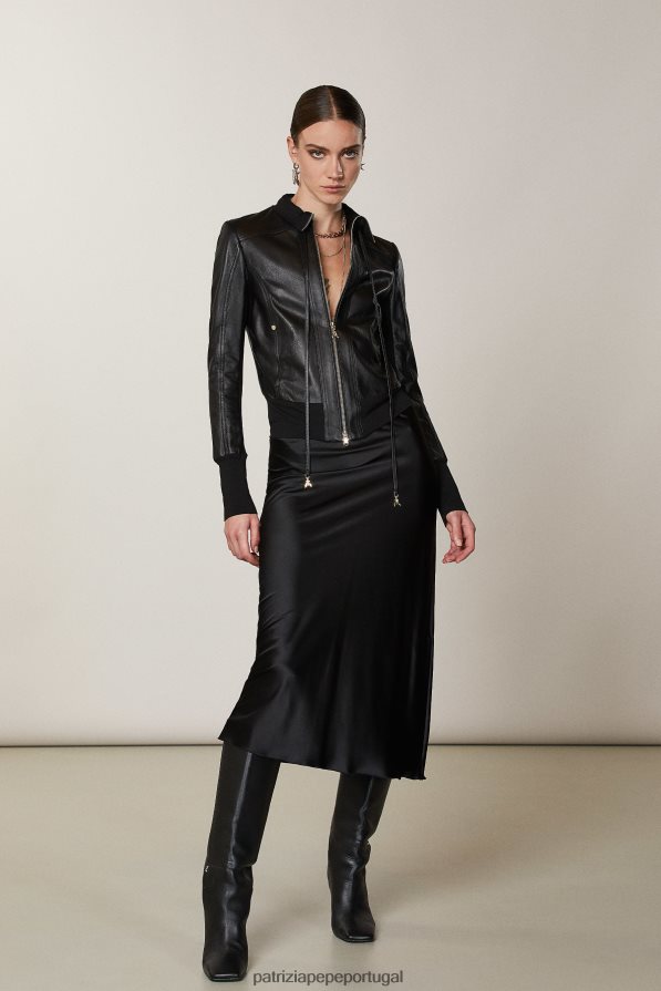 Patrizia Pepe mulheres jaqueta de pele de cordeiro napa Nero vestuário TX086V571