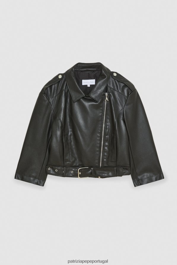 Patrizia Pepe mulheres jaqueta biker em tecido revestido Nero vestuário TX086V586