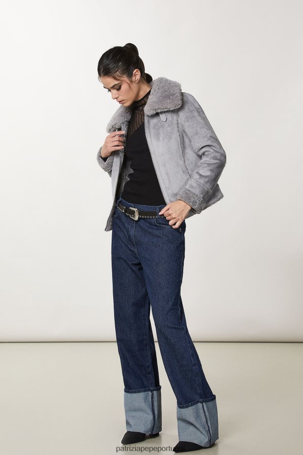 Patrizia Pepe mulheres jaqueta dupla face com fivela lua cinza vestuário TX086V704