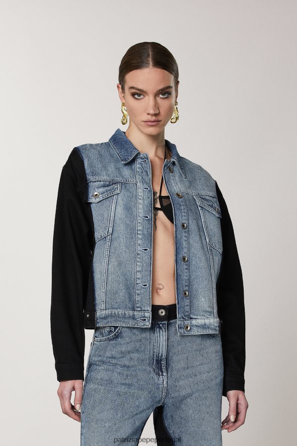 Patrizia Pepe mulheres jaqueta jeans bicolor lavagem preto índigo vestuário TX086V386