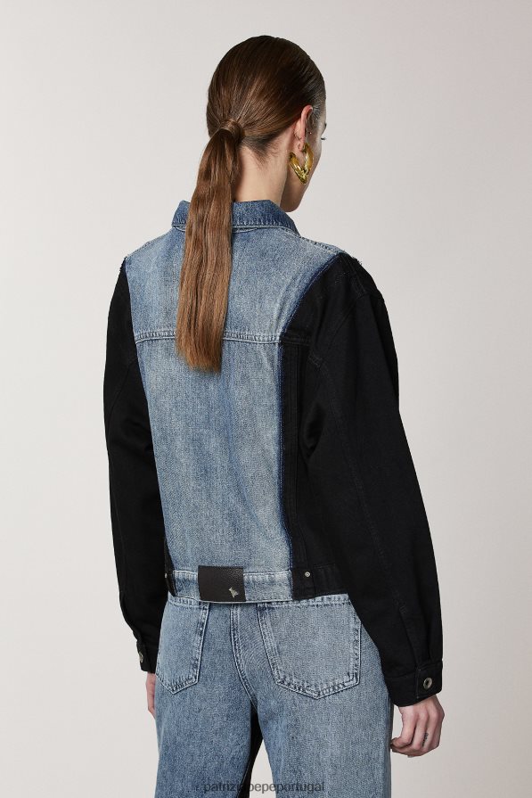 Patrizia Pepe mulheres jaqueta jeans bicolor lavagem preto índigo vestuário TX086V386