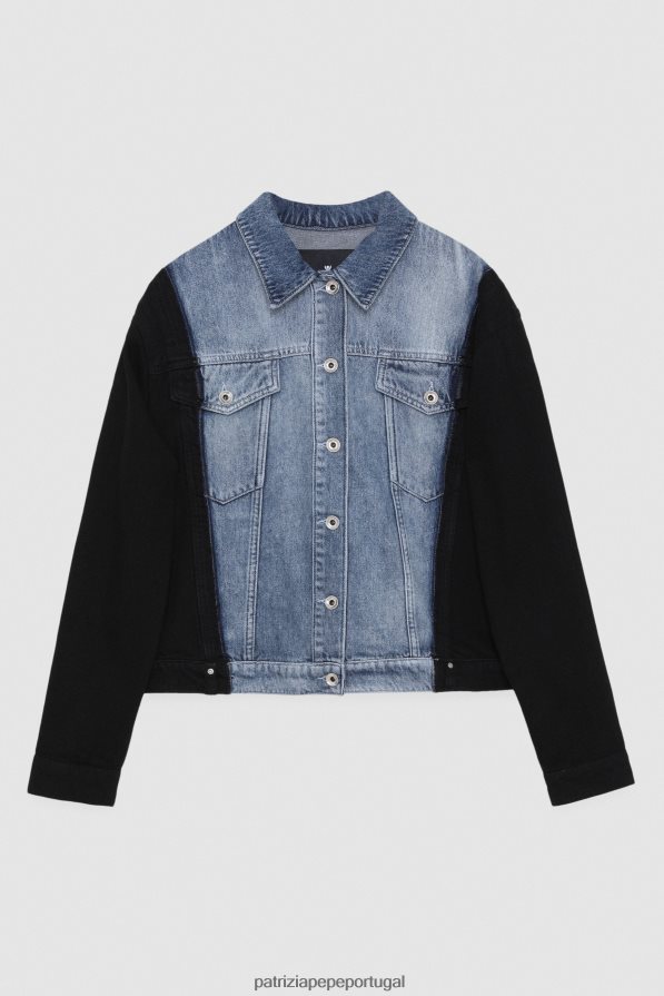 Patrizia Pepe mulheres jaqueta jeans bicolor lavagem preto índigo vestuário TX086V386
