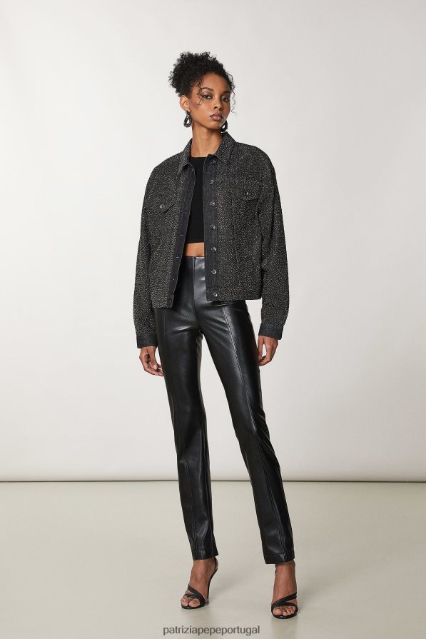 Patrizia Pepe mulheres jaqueta jeans de algodão lavagem de joias pretas vestuário TX086V162