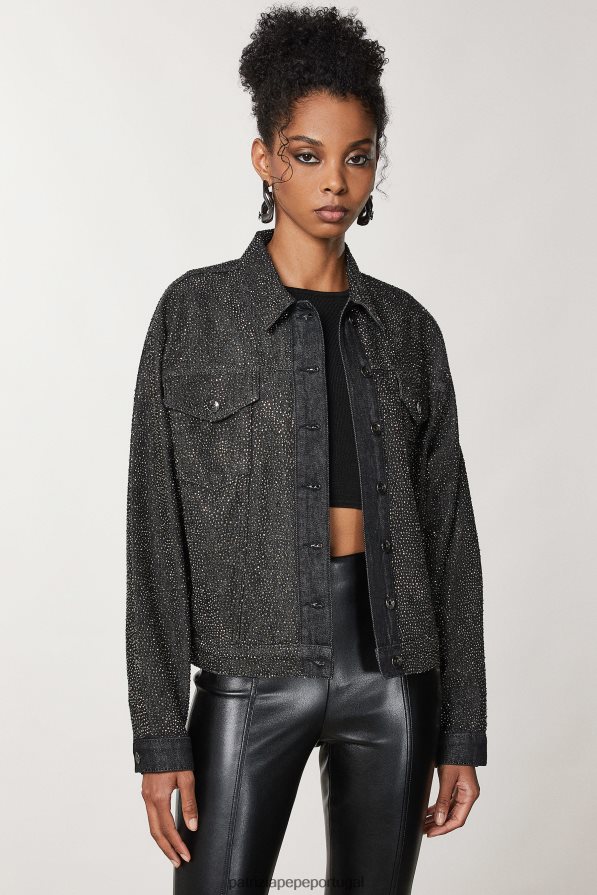 Patrizia Pepe mulheres jaqueta jeans de algodão lavagem de joias pretas vestuário TX086V162