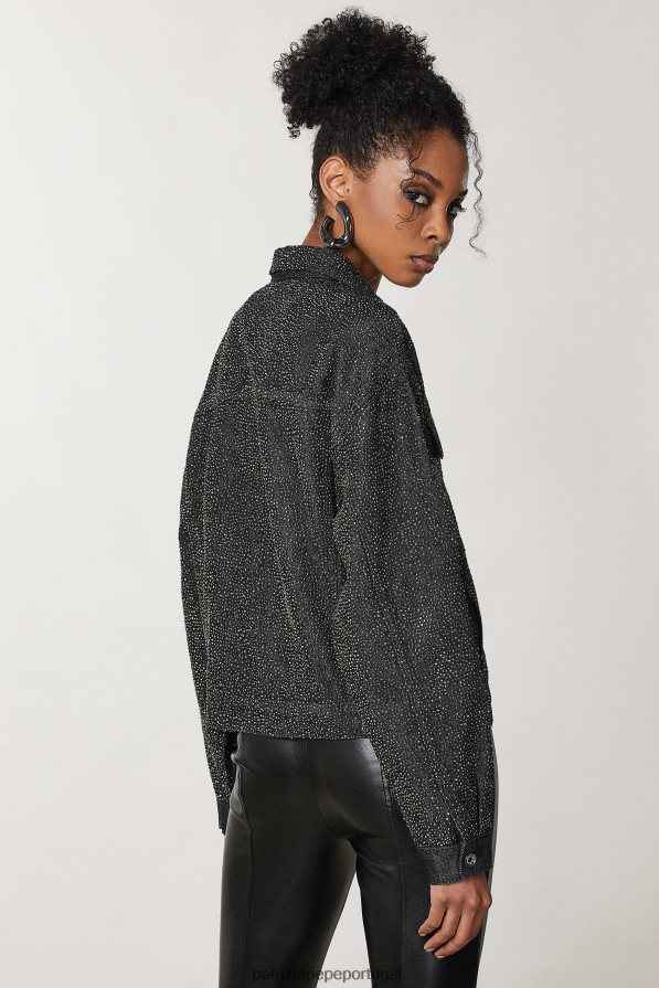 Patrizia Pepe mulheres jaqueta jeans de algodão lavagem de joias pretas vestuário TX086V162