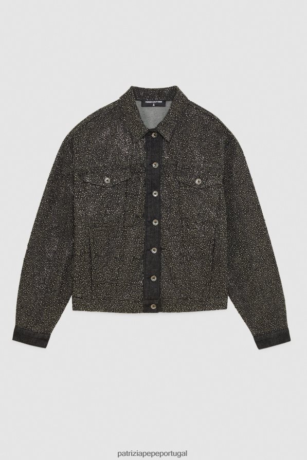 Patrizia Pepe mulheres jaqueta jeans de algodão lavagem de joias pretas vestuário TX086V162