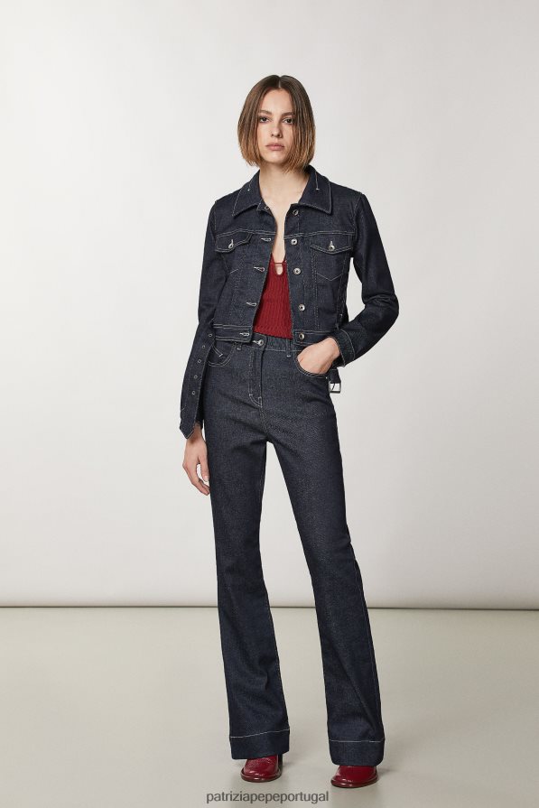 Patrizia Pepe mulheres jaqueta jeans fina lavagem da marinha da meia-noite vestuário TX086V95