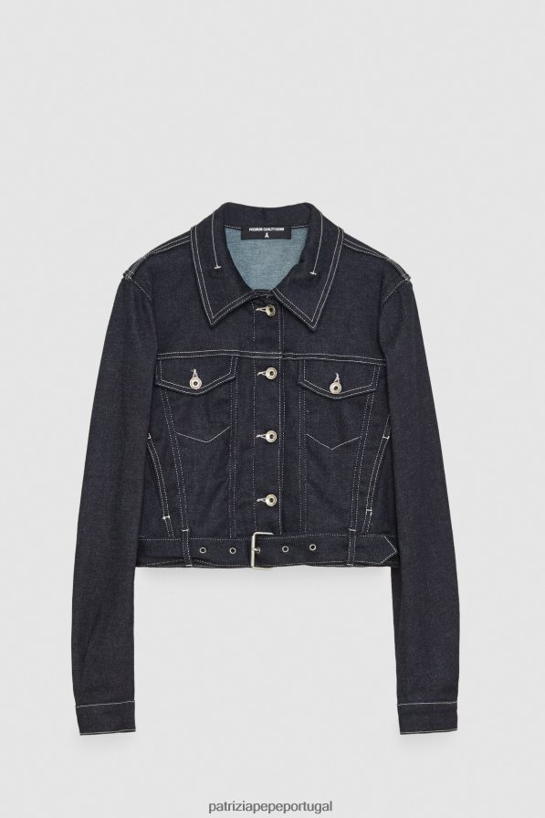 Patrizia Pepe mulheres jaqueta jeans fina lavagem da marinha da meia-noite vestuário TX086V95