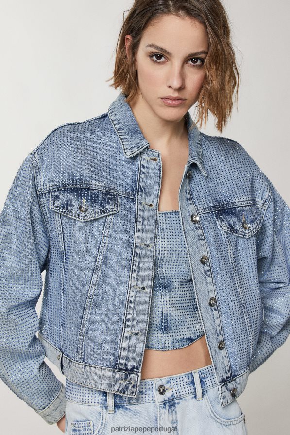 Patrizia Pepe mulheres jaqueta jeans joia de pedra clara vestuário TX086V387