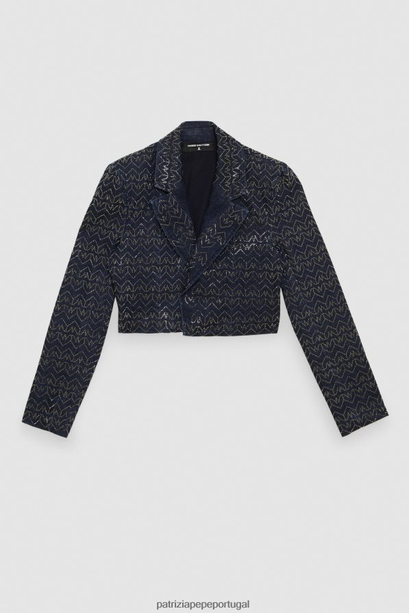 Patrizia Pepe mulheres jaqueta jeans recortada lavagem com strass monograma vestuário TX086V393