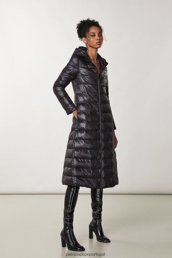 Patrizia Pepe mulheres jaqueta longa com capuz Nero vestuário TX086V50