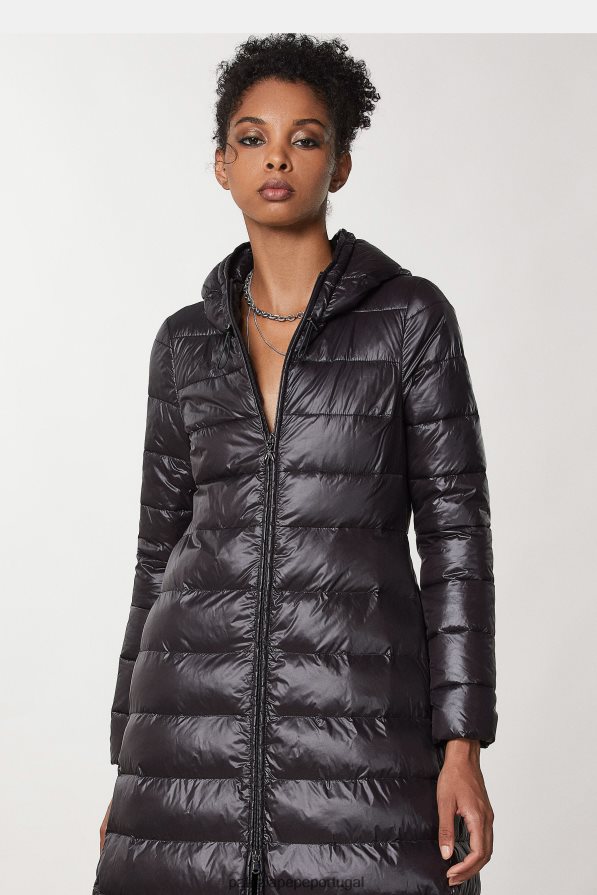 Patrizia Pepe mulheres jaqueta longa com capuz Nero vestuário TX086V50